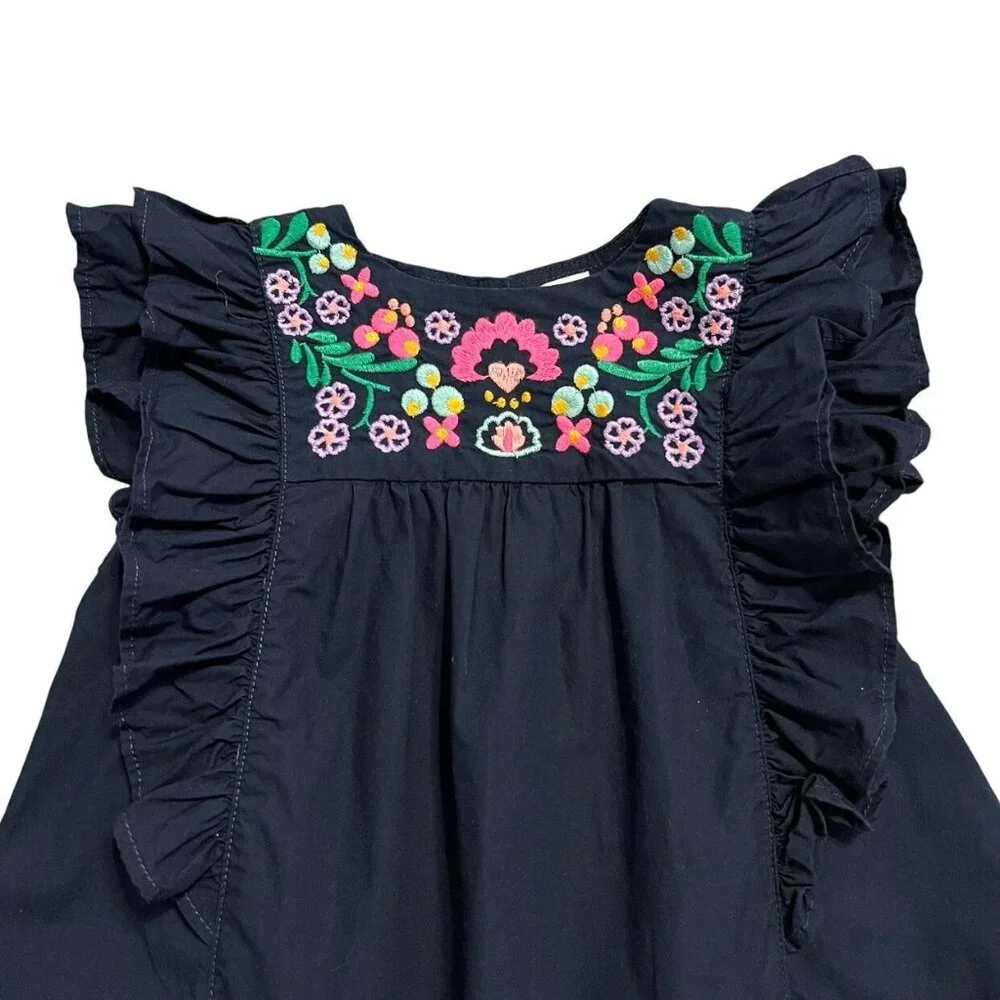 Crewcuts 3Y Navy Embroidered Ruffle Dress